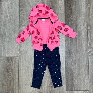 CARTERS 3PC ZIP UP HOODED SWEATSHIRT BODYSUIT AND PANTS SET 18MO
